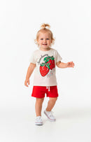 Conjunto Curto Verão Infantil Menina Strawberry – Off White e Vermelho