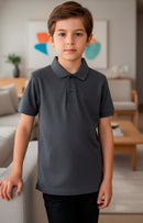 Camisa Gola Polo Infantil Menino Cinza Chumbo (Liso)
