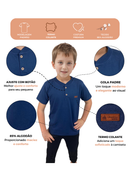 Camisa Infantil Manga Curta Henley Gola Padre Marinho