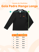 Camisa Manga Longa Gola Padre Preta Bebê Menino