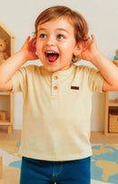 Camisa Infantil Manga Curta Henley Gola Padre Areia