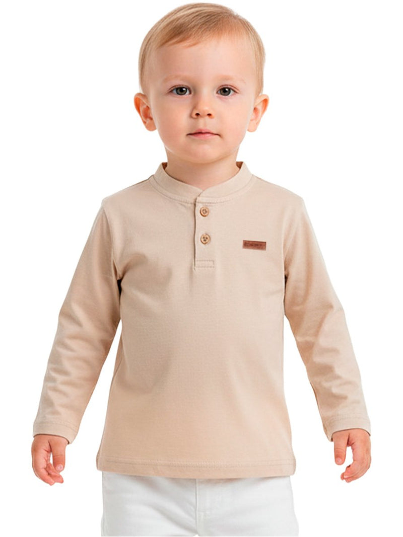 Camisa Manga Longa Gola Padre Areia Bebê Menino