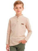 Camisa Manga Longa Gola Padre Areia Infantil Menino