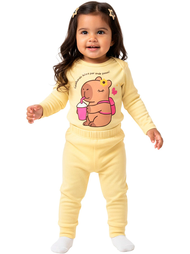 Conjunto Body e Calça Longo Suedini Capibara Com Mochila
