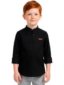 Camisa Manga Longa Gola Padre Preta Infantil Menino