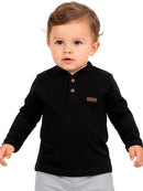 Camisa Manga Longa Gola Padre Preta Bebê Menino