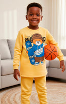 Conjunto Moletom Infantil Menino Urso Snowboard Amarelo