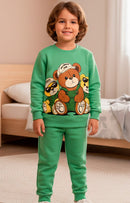 Conjunto Moletom Infantil Menino Ursos Amigos Verde Oliva