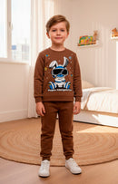 Conjunto Moletom Infantil Menino Coelho Galactico Marrom