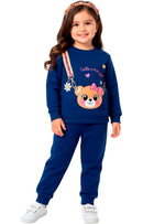 Conjunto Moletom Infantil Menina Bolsa Ursinha Marinho
