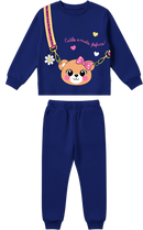 Conjunto Moletom Infantil Menina Bolsa Ursinha Marinho