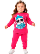 Conjunto Moletom Bebe Menina Gatinha Frio Pink