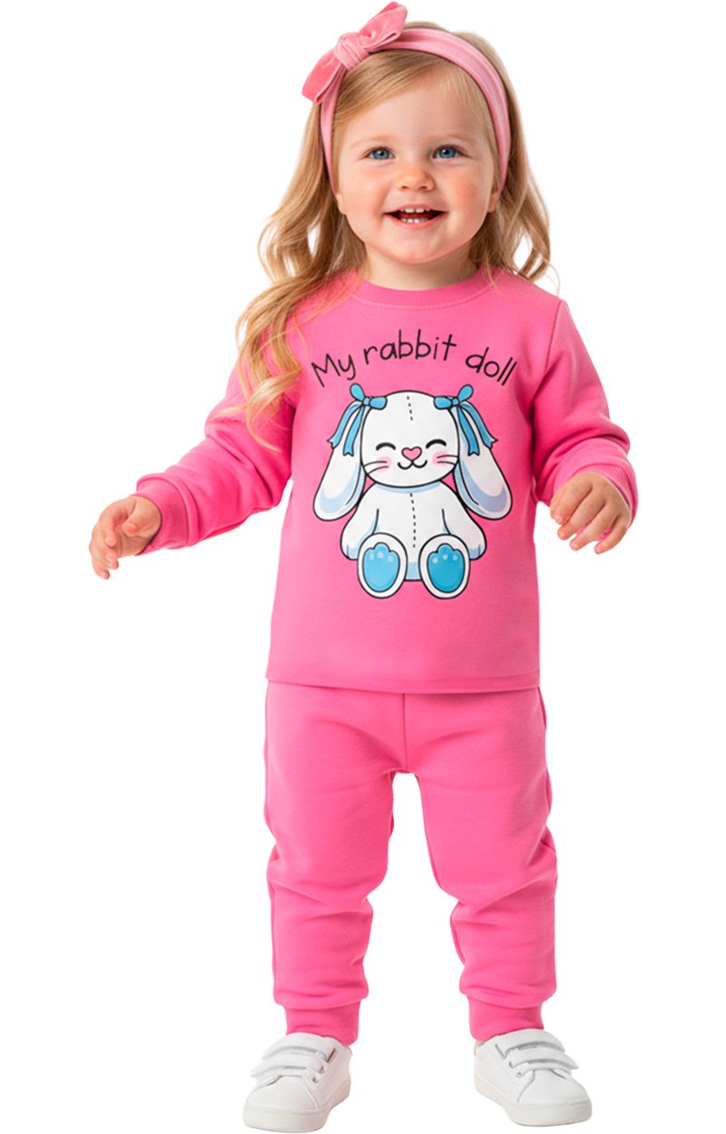 Conjunto Moletom Bebe Menina My Rabbit Chiclete