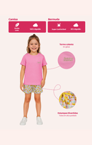 Conjunto Infantil Menina Rosa com Bermuda Estampada Girafas – Algodão Confortável