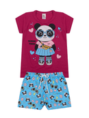Conjunto Curto Verão Infantil Menina Fashion Panda – Pink e Azul