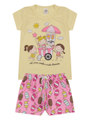 Conjunto Curto Verão Infantil Menina Picolé Divertido – Amarelo e Rosa