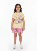 Conjunto Curto Verão Infantil Menina Picolé Divertido – Amarelo e Rosa