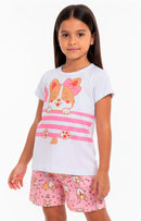 Conjunto Curto Verão Infantil Menina Love Dog – Branco e Rosa