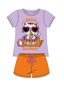 Conjunto Curto Verão Infantil Menina Hello Summer Cat – Lilás e Laranja