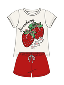 Conjunto Curto Verão Infantil Menina Strawberry – Off White e Vermelho