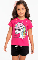 Conjunto Curto Verão Infantil Menina Verão Encantado – Pink e Preto