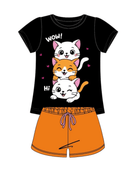 Conjunto Curto Verão Infantil Menina Gatinhos Wow Hi – Preto e Laranja