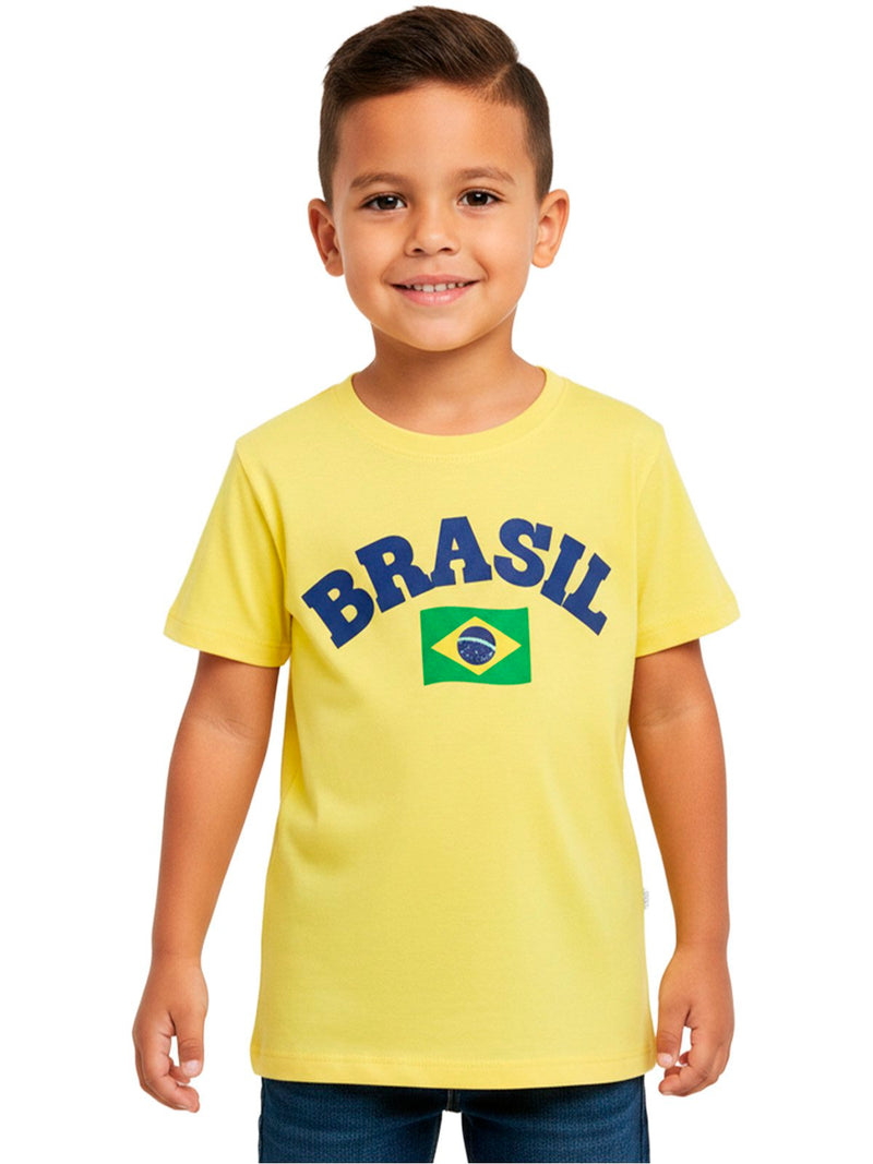 Camiseta Curta Brasil Infantil Menino Brasil e Bandeira