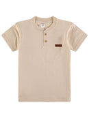 Camisa Infantil Manga Curta Henley Gola Padre Areia