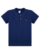 Camisa Infantil Manga Curta Henley Gola Padre Marinho