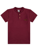 Camisa Infantil Manga Curta Henley Gola Padre Bordô