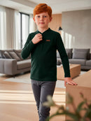 Camisa Manga Longa Gola Padre Verde Musgo Infantil Menino