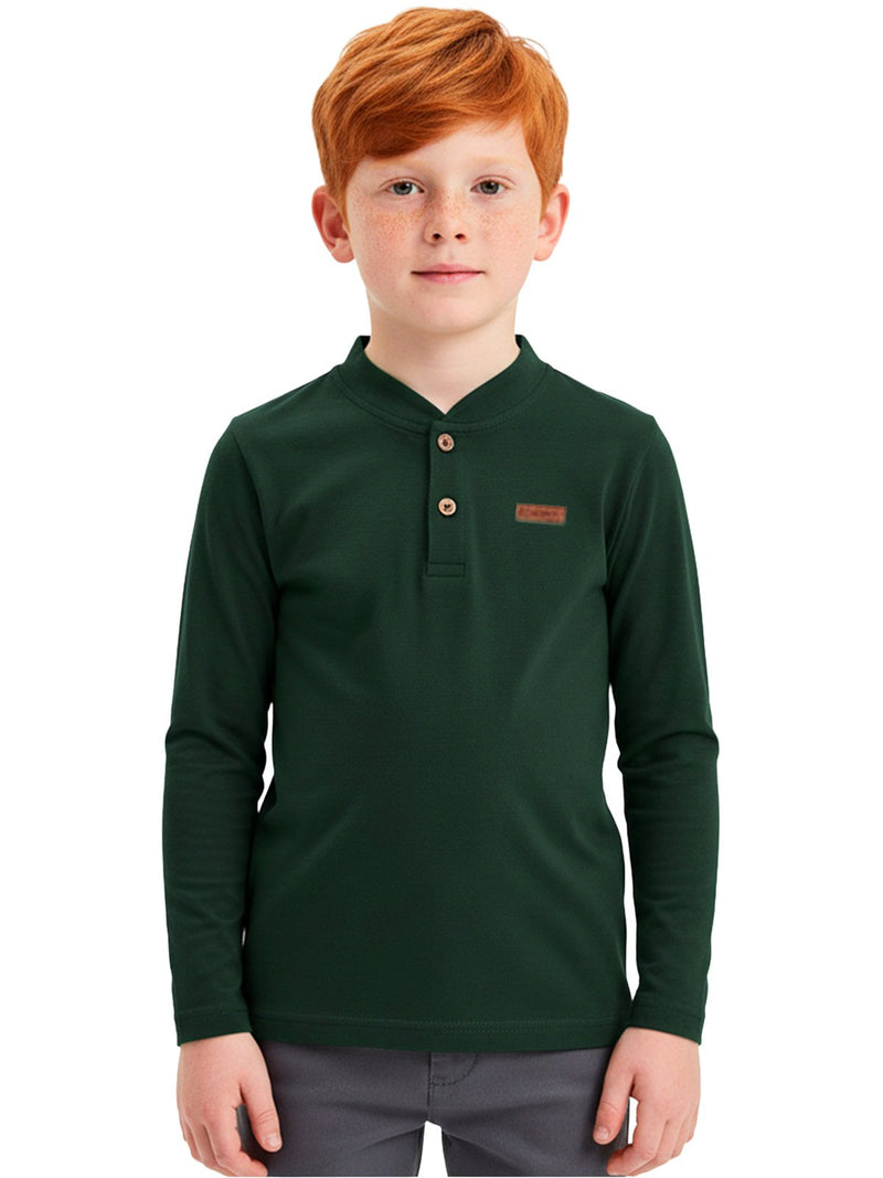 Camisa Manga Longa Gola Padre Verde Musgo Infantil Menino